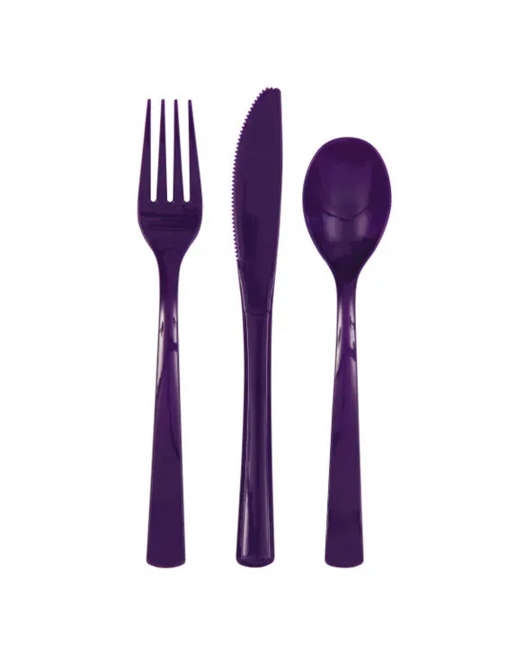 18 Assortiment couverts en plastique violets foncés : Deguise-toi, achat de Decoration / Animation