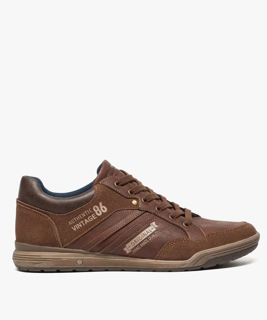 baskets homme baskets de ville multimatieres avec surpiqures marron vif
