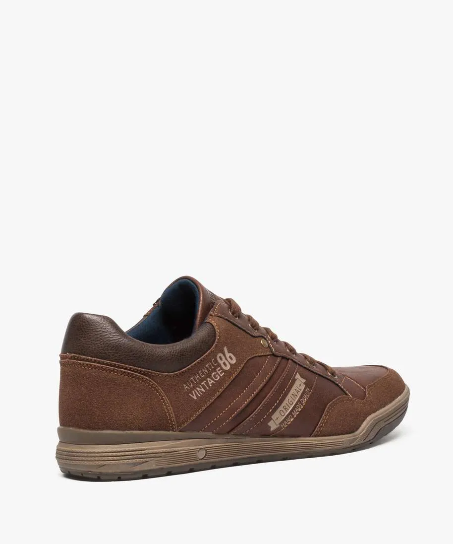 baskets homme baskets de ville multimatieres avec surpiqures marron vif