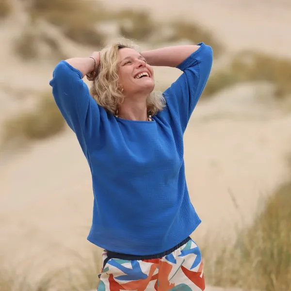 Blouse Yumi - double gaze de coton bleu majorelle