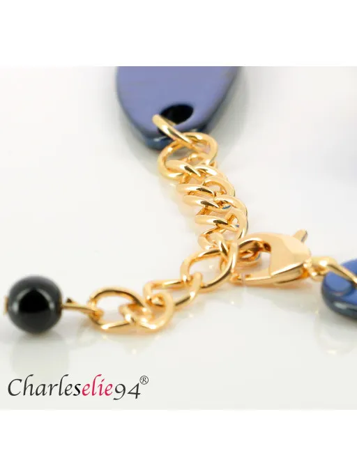 Collier sautoir résine imprimé léopard C329 bleu