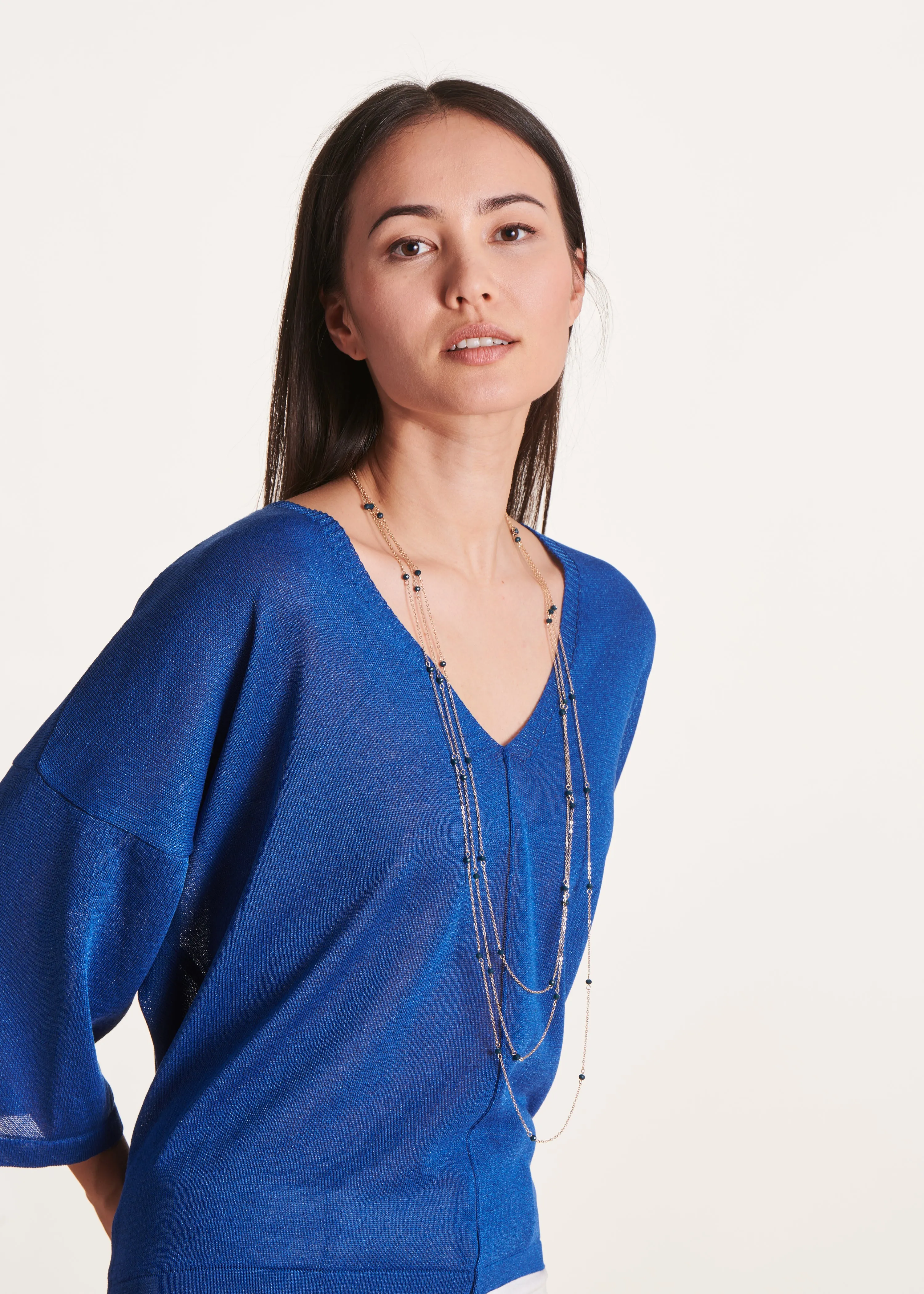 Collier sautoir à perles bleues