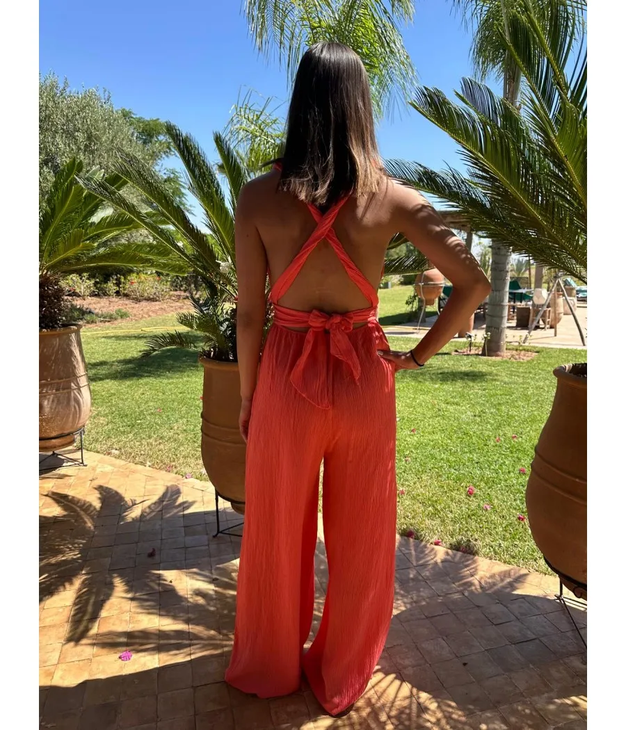 combi bretelles pailleté corail