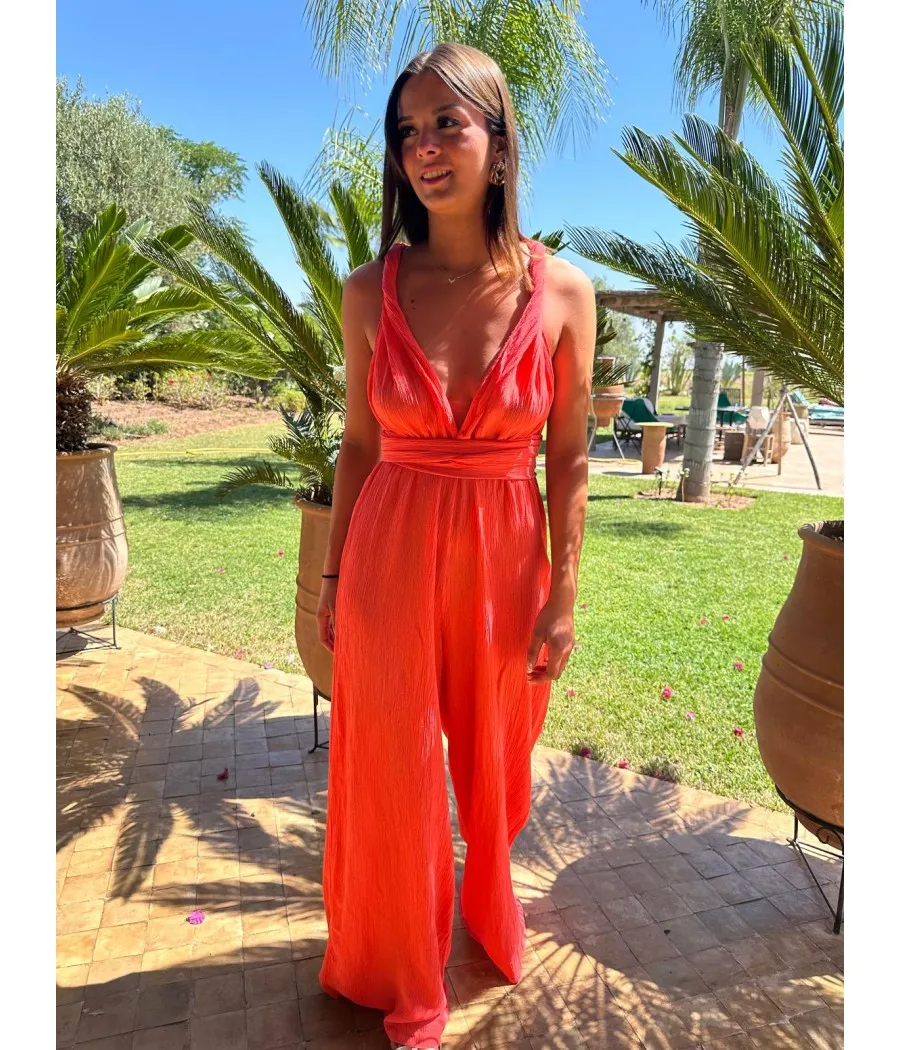 combi bretelles pailleté corail