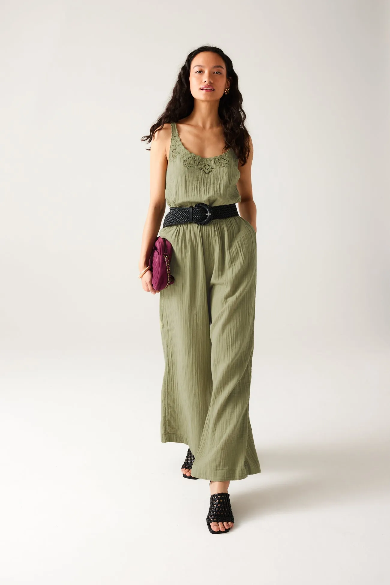 Combi-pantalon gaze de coton - Vert