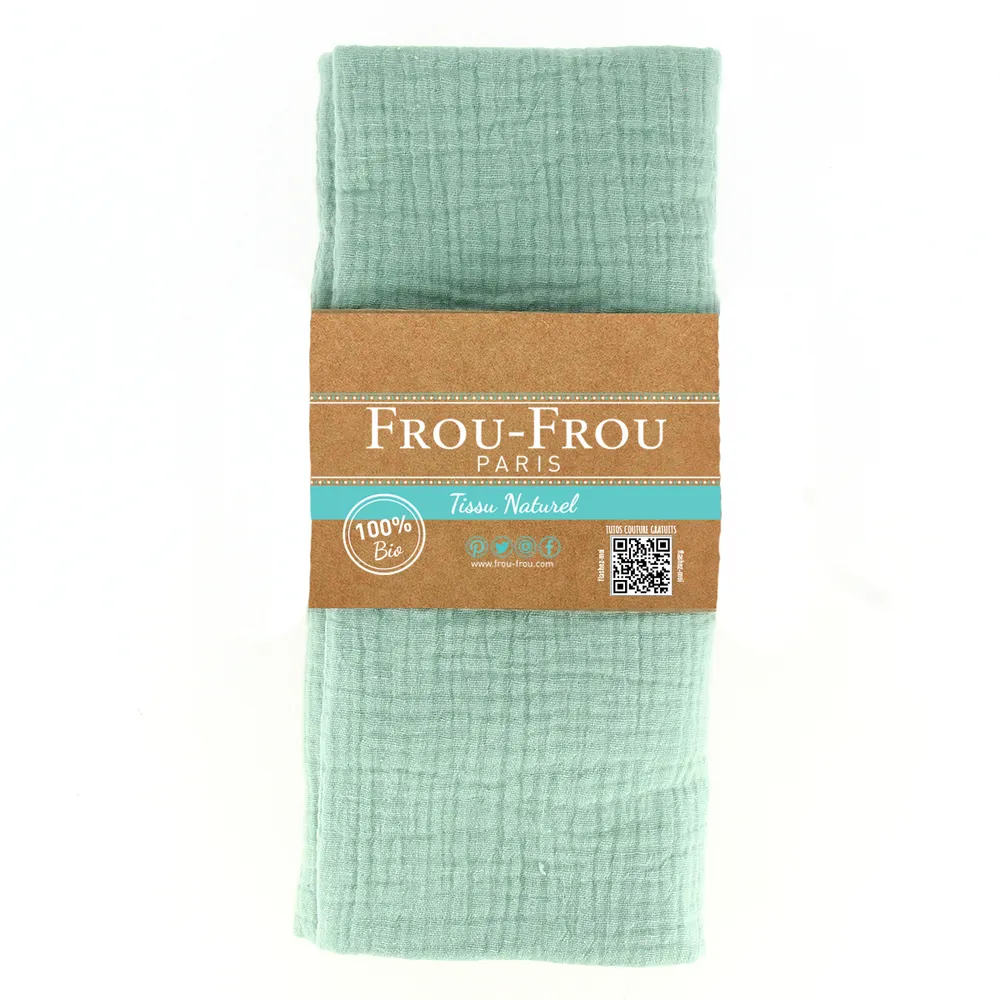 Coupon Tissu 135x60cm en Double Gaze BIO 100% Naturel, couleur Céladon