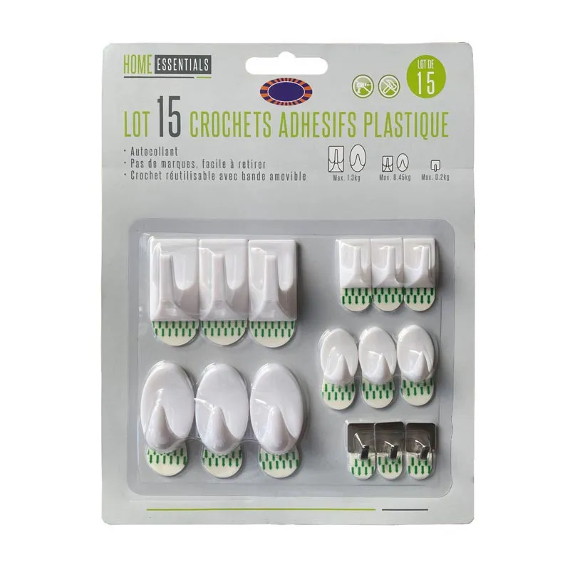 Crochets adhesifs x15 plastique