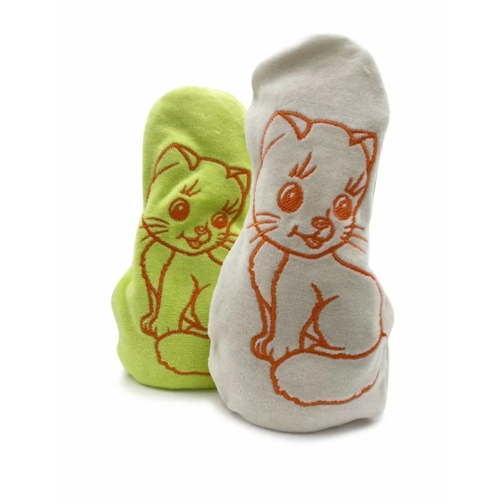 Doudou bouillotte chat vert