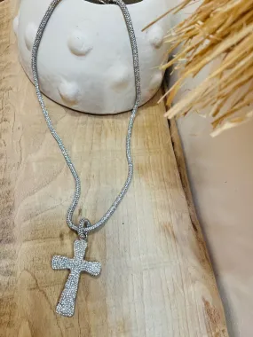 ELISA - SAUTOIR ARGENT BOHEME GROSSE CROIX