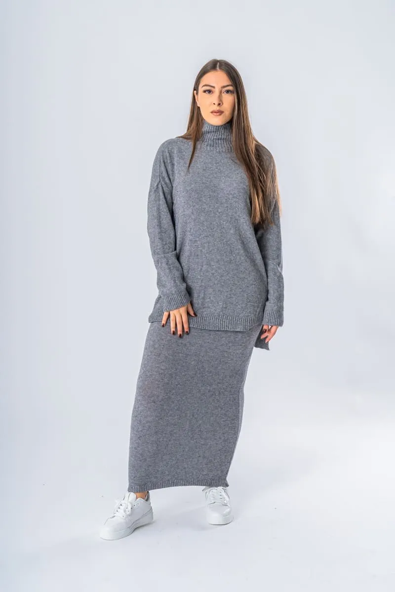 Ensemble pull et jupe ultra doux gris