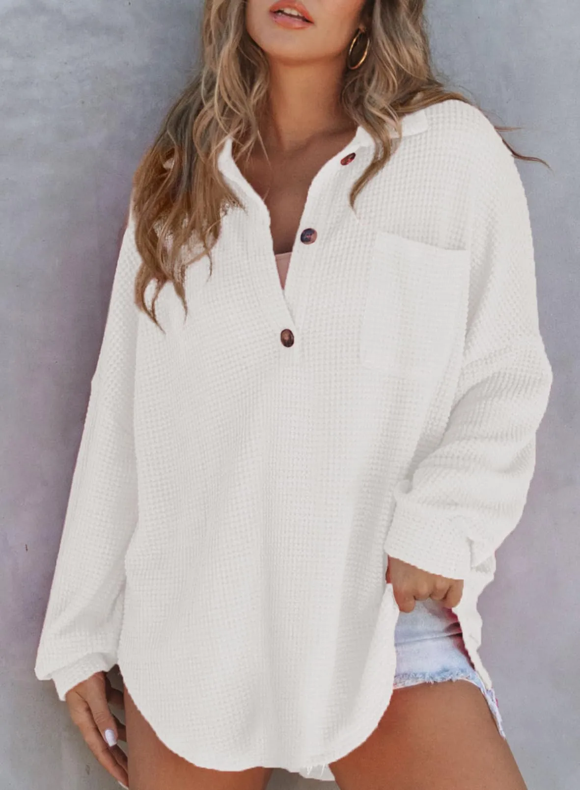 Femmes - Robe chemise décontractée à col en V - Élégante et tendance -