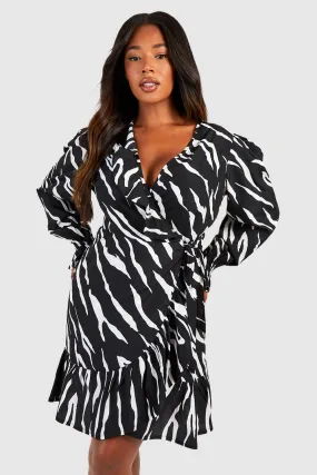 Grande taille - Robe portefeuille à manches longues et à imprimé zèbre