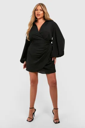 Grande taille - Robe portefeuille à manches longues