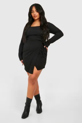 Grande taille - Robe portefeuille côtelée