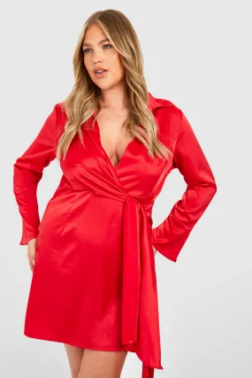 Grande taille - Robe portefeuille satinée à ceinture