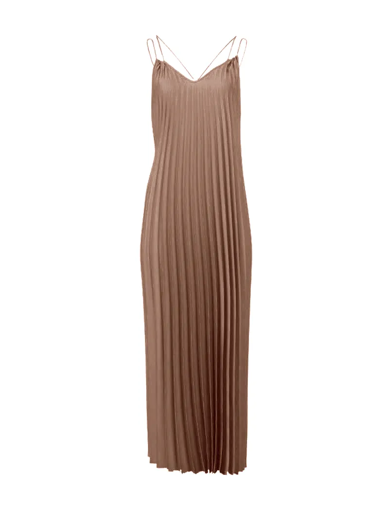Imperial - Robe Longue Fines Bretelles Tabac