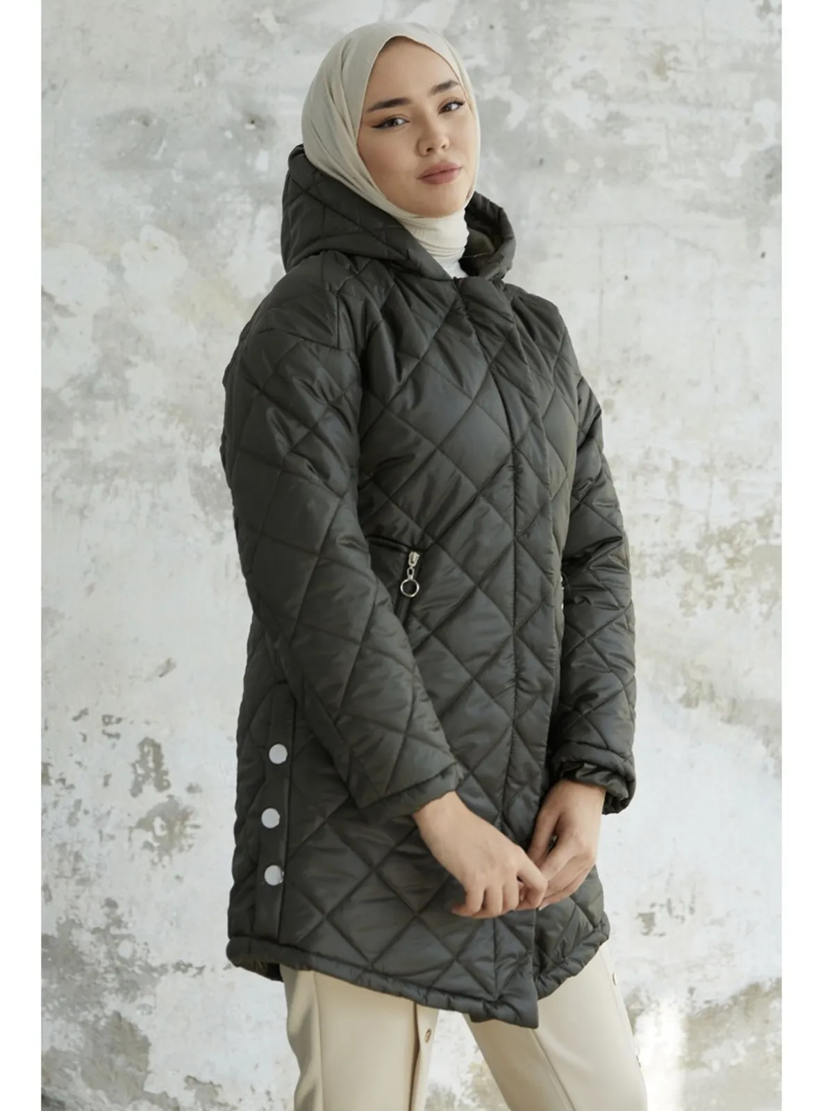 Khaki - Fully Lined - Hooded collar - Puffer Jackets