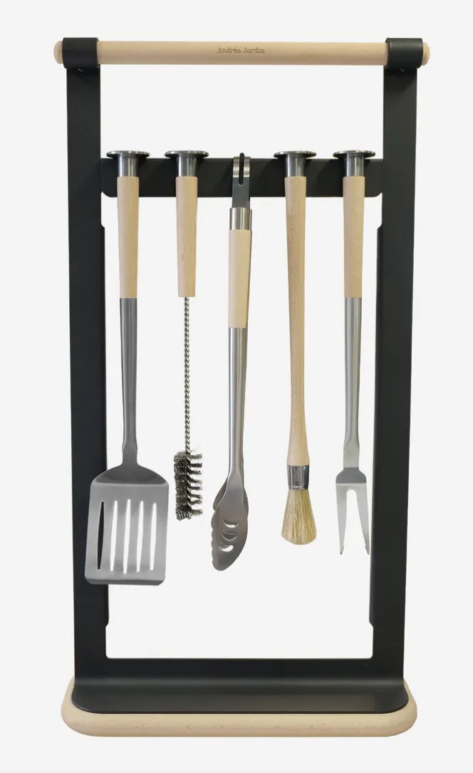 Kit ustensiles barbecue + support aimanté ANDREE JARDIN