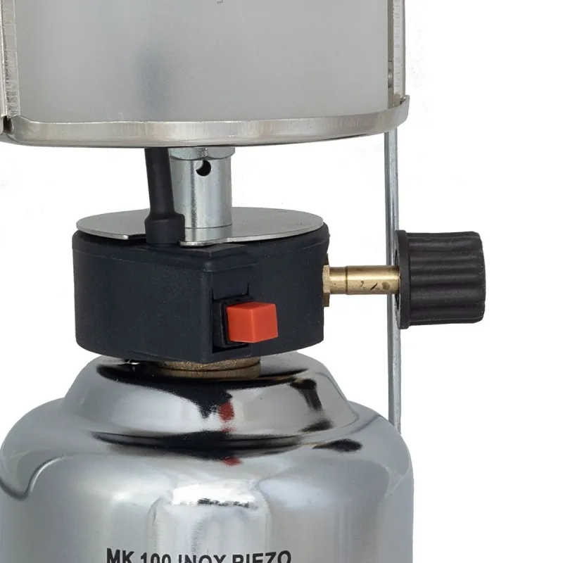 Lampe à gaz + 4 cartouches de gaz 190 gr Lanterne à gaz Coque inox Verre pyrex Allumage piezo camping et maison CAMPER GAZ