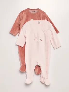 Lot de 2 pyjamas dors-bien en velours - Rose clair/foncé