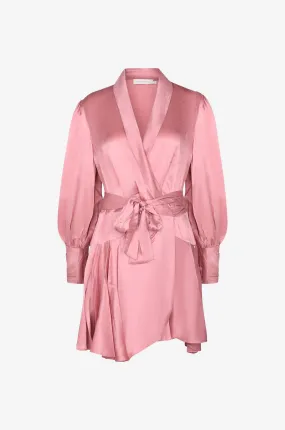 Mini robe portefeuille en satin de soie
