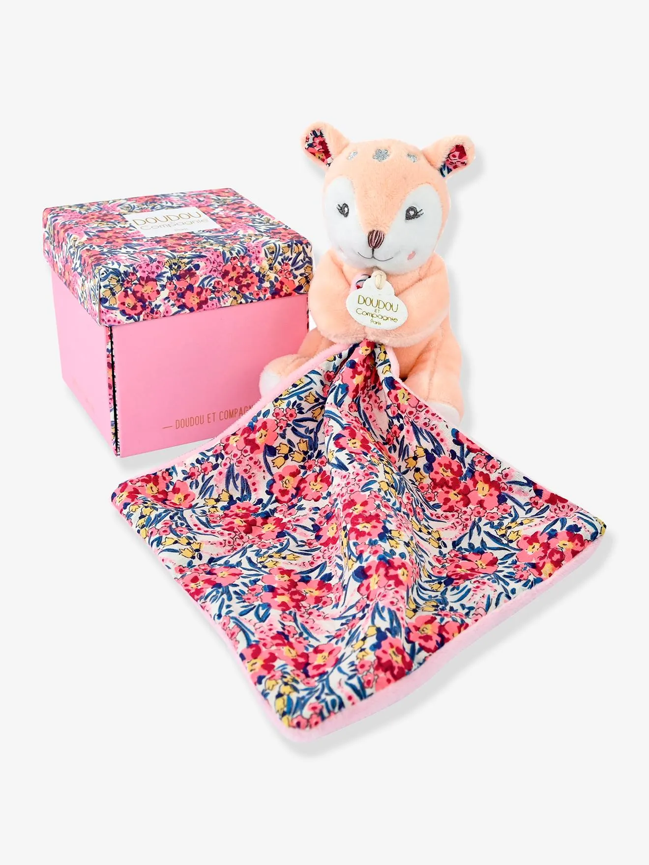 Pantin + doudou 12cm boh'aim - DOUDOU ET COMPAGNIE faon rose - Doudou et Compagnie