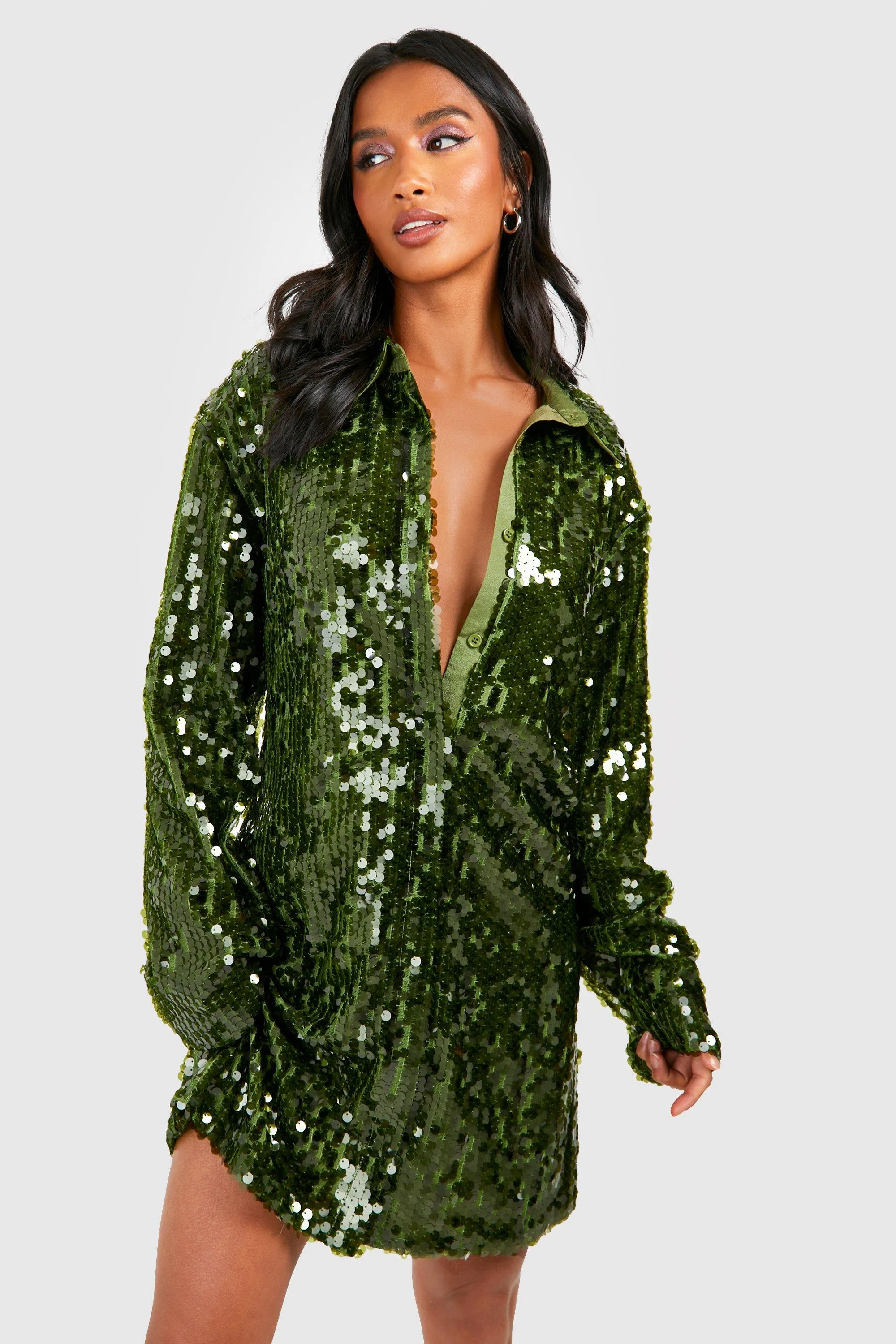 Petite - Robe chemise mi-longue pailletée