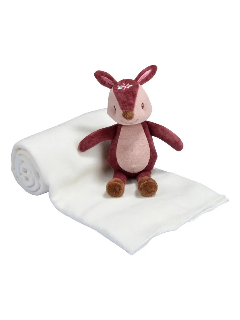 Plaid bebe avec son doudou Faon magique - Blanc