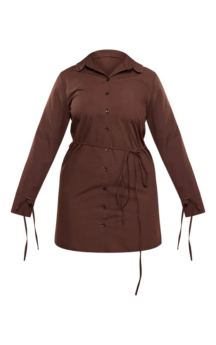 Plus Robe chemise marron chocolat à manches longues nouée devant