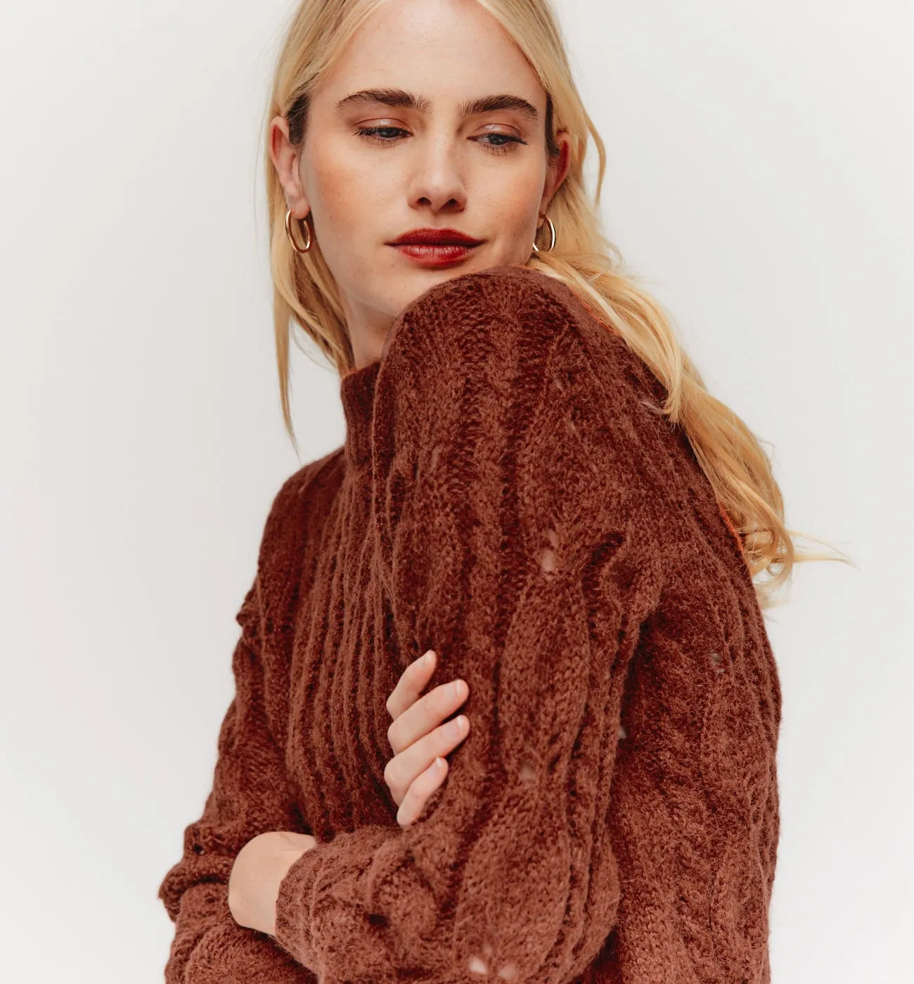 Pull court et torsadé - Marron moyen