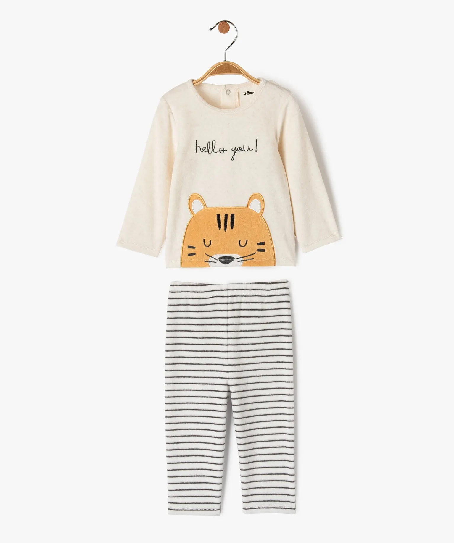 pyjama 2 pieces en velours imprime bebe beige pyjamas 2 pieces