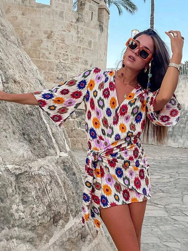 Robe Boho Courte Portefeuille- Shine Boutique