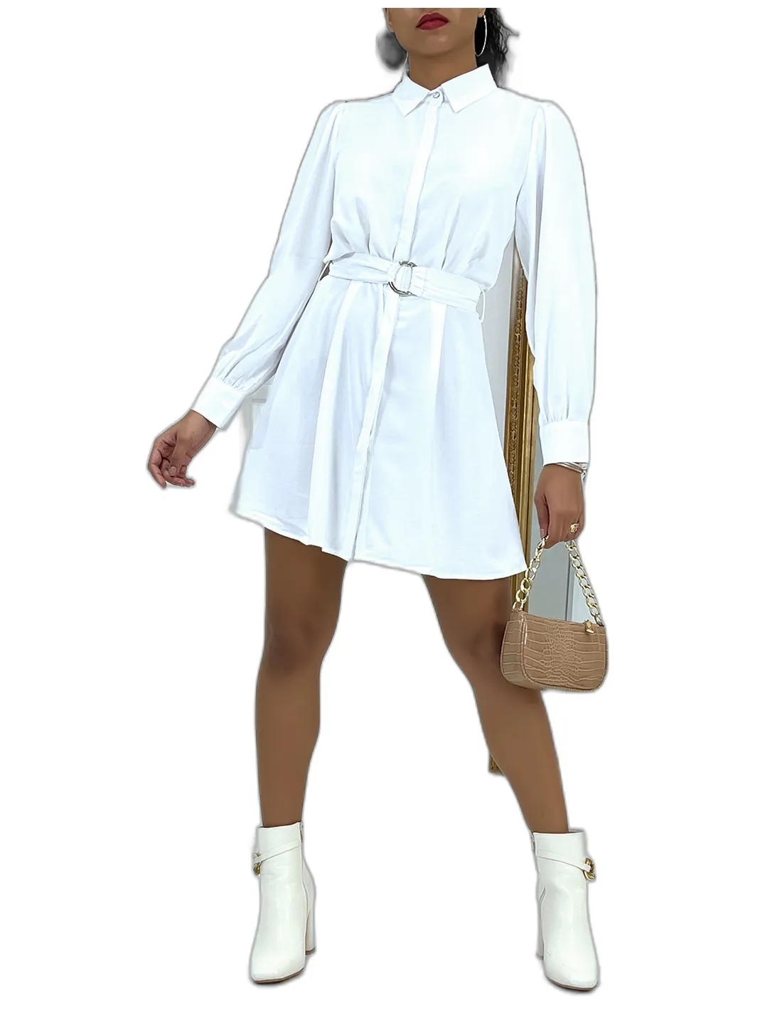 Robe chemise blanche boutonné avec ceinture