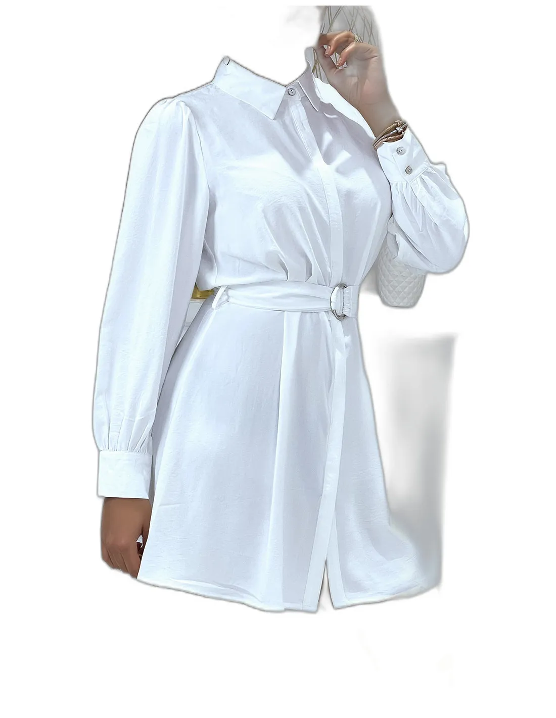 Robe chemise blanche boutonné avec ceinture