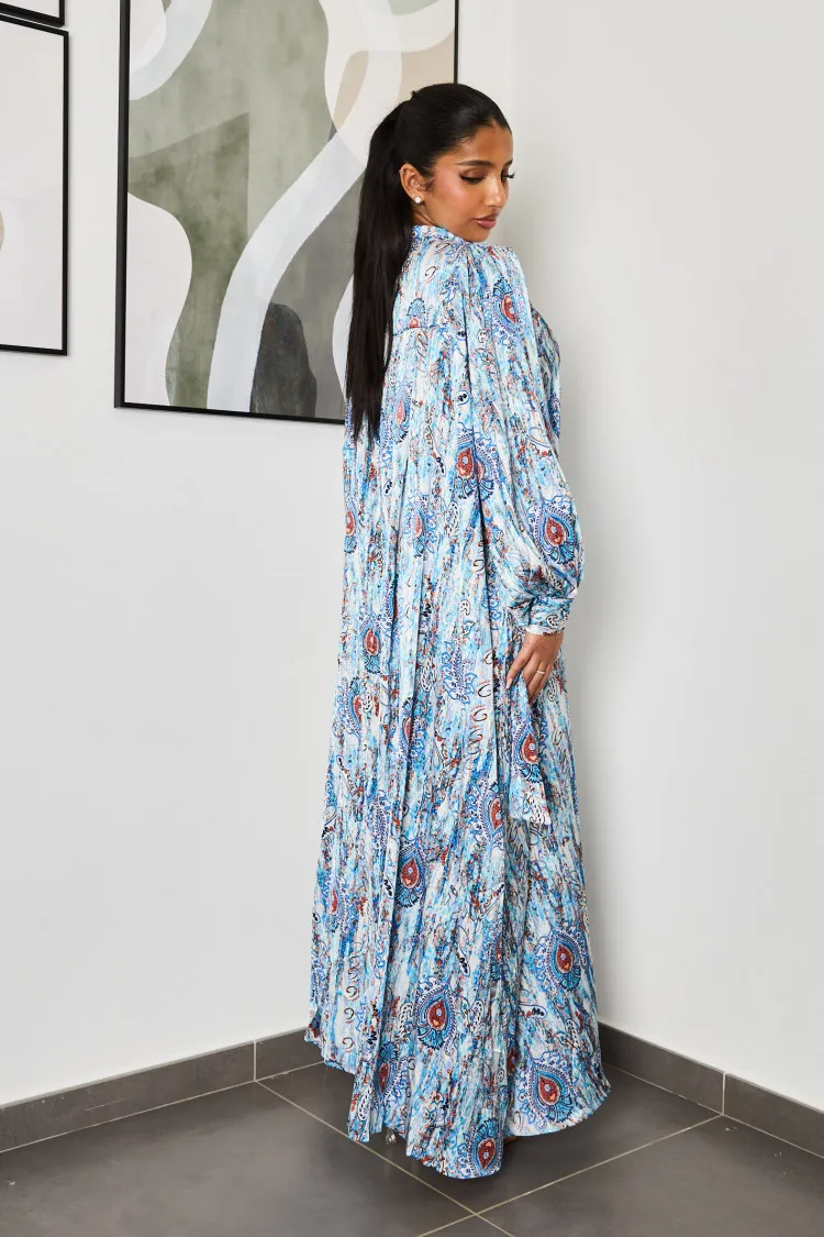 Robe chemise bleu à motif noué au cou