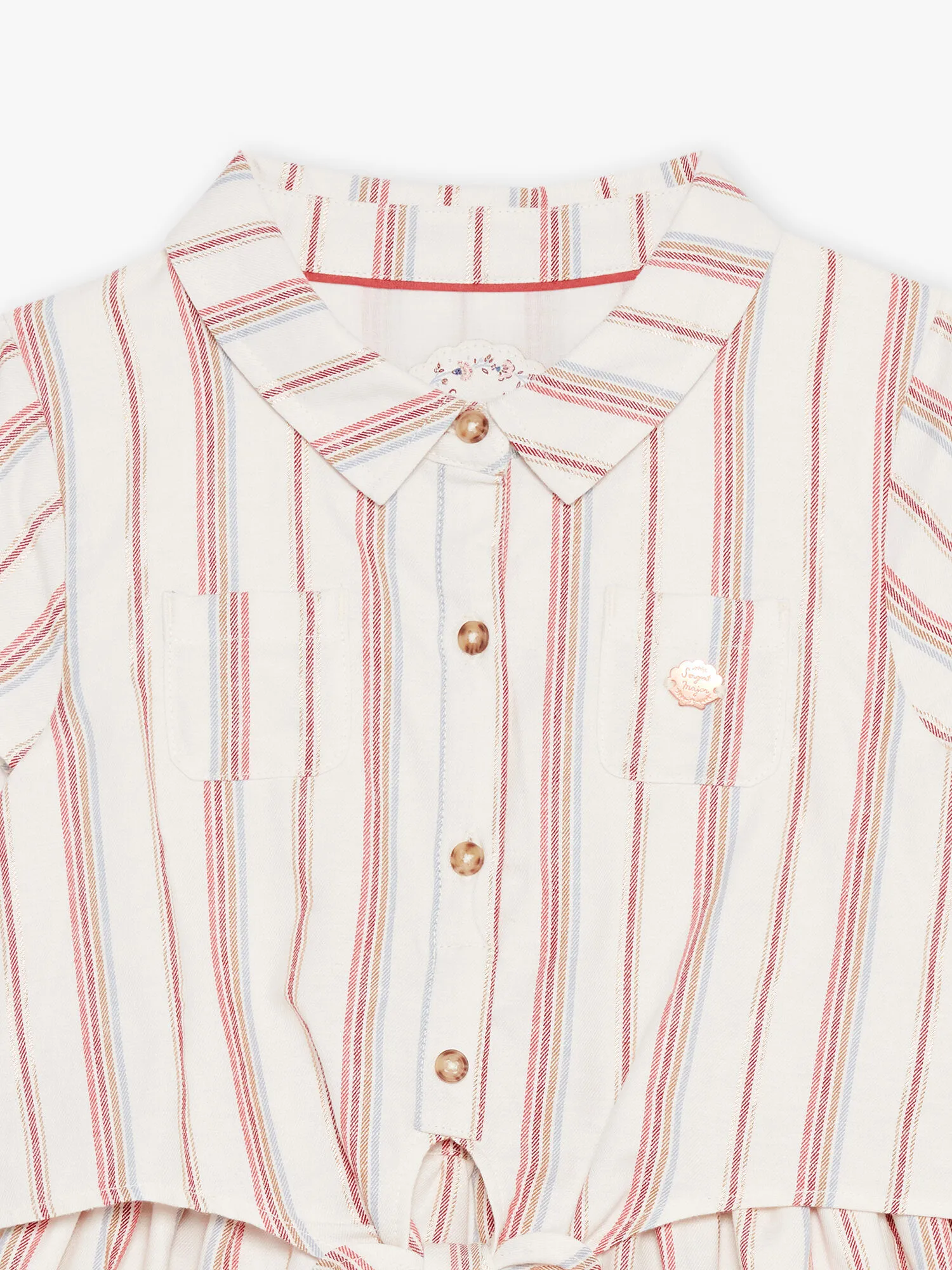 Robe chemise écrue en lin avec rayures