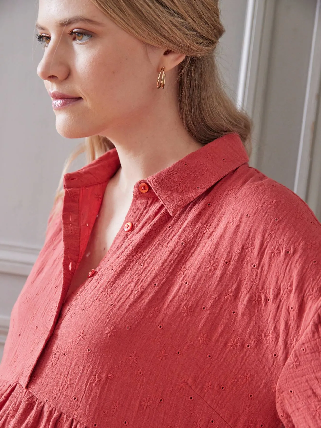 Robe-chemise gaze de coton brodé grossesse et allaitement tomette - Vertbaudet