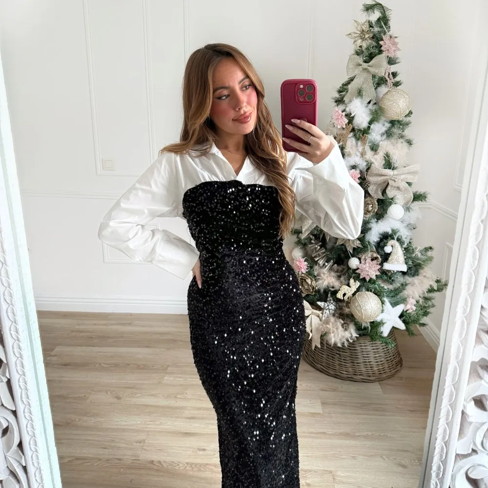 ROBE CHEMISE SEQUINS BLACK