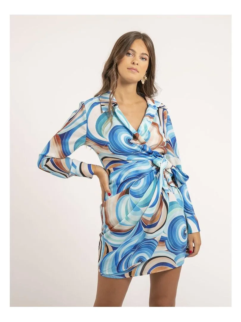 Robe courte portefeuille motifs INDIKA - Bleu