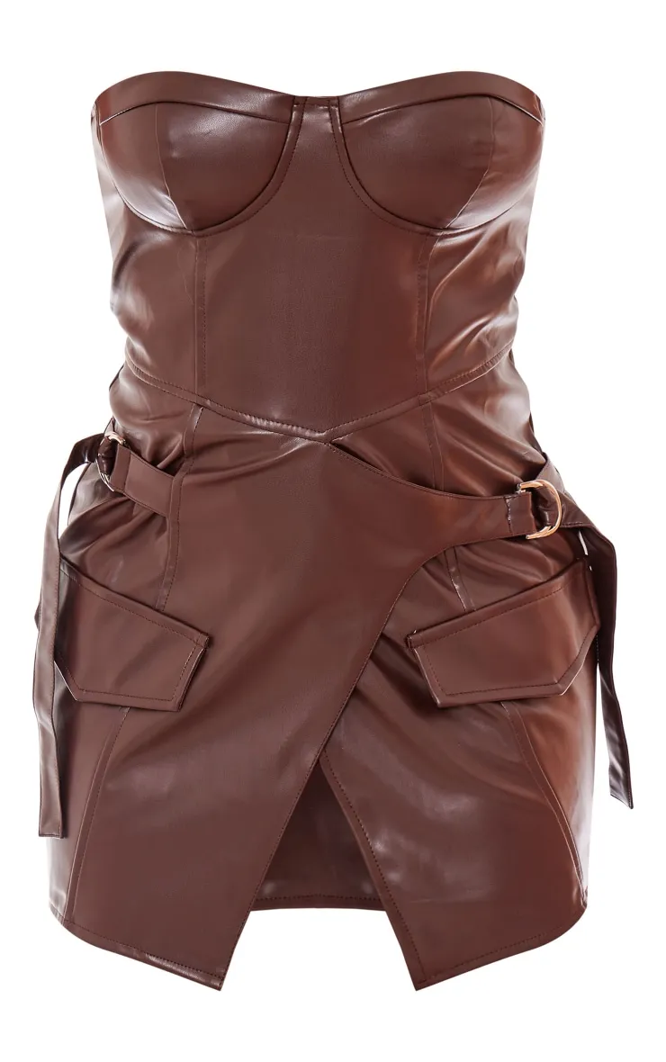 Robe moulante  marron chocolat style portefeuille à boucle