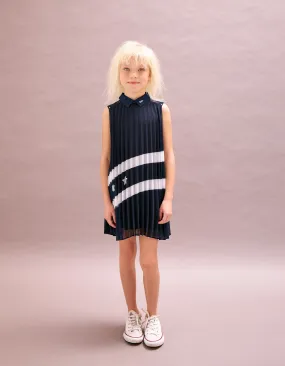 Robe navy plissée à col chemise fille