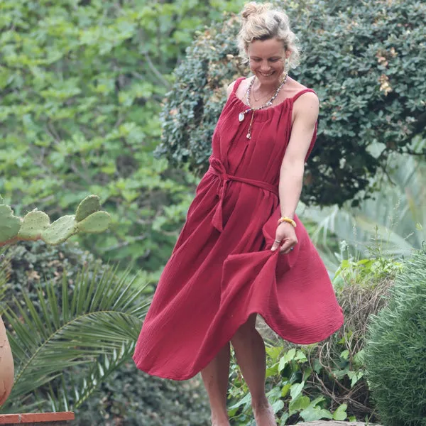 Robe Nola - double gaze de coton grenat
