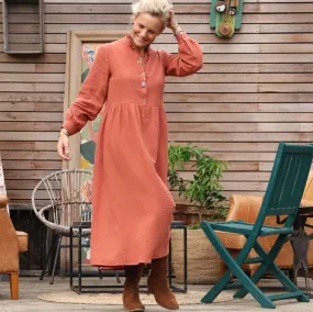 Robe Pomme -  double gaze de coton terracotta orangé