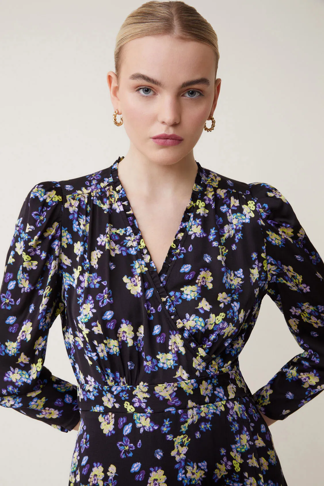 Robe portefeuille à imprimé fleuri néon