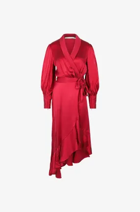 Robe portefeuille midi en satin de soie