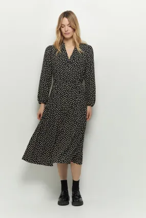 ROMANE - Robe chemise midi noire en viscose avec imprimé pois