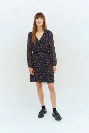 ROSALYNN - Robe portefeuille marine upcyclée à imprimé léopard arty