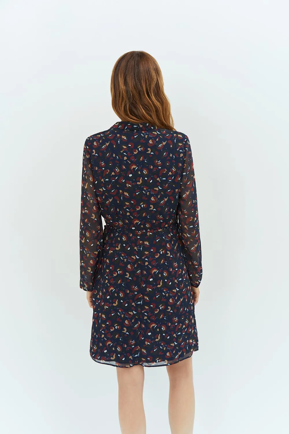 ROSALYNN - Robe portefeuille marine upcyclée à imprimé léopard arty