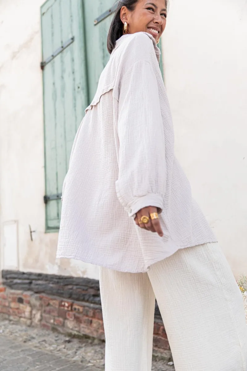 SAMI Beige Chemise Gaze De Coton oversize femme