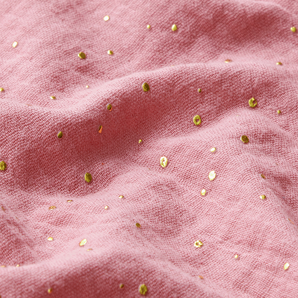 Tissu double gaze de coton taches dorées éparses – rose/or